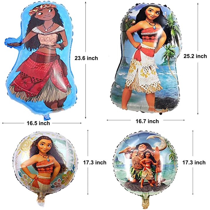 6Pcs Moana Foil Balloons, Moana Birthday Party Balloons Decoration