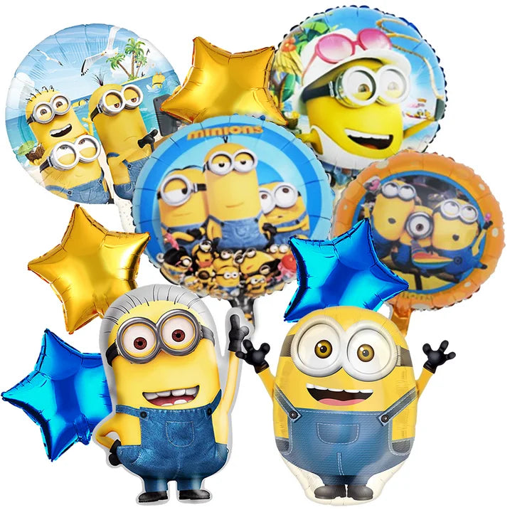 10PCS Minions Foil Balloons, Minion Character Themed Birthday Party Decoration for Backdrop, Table