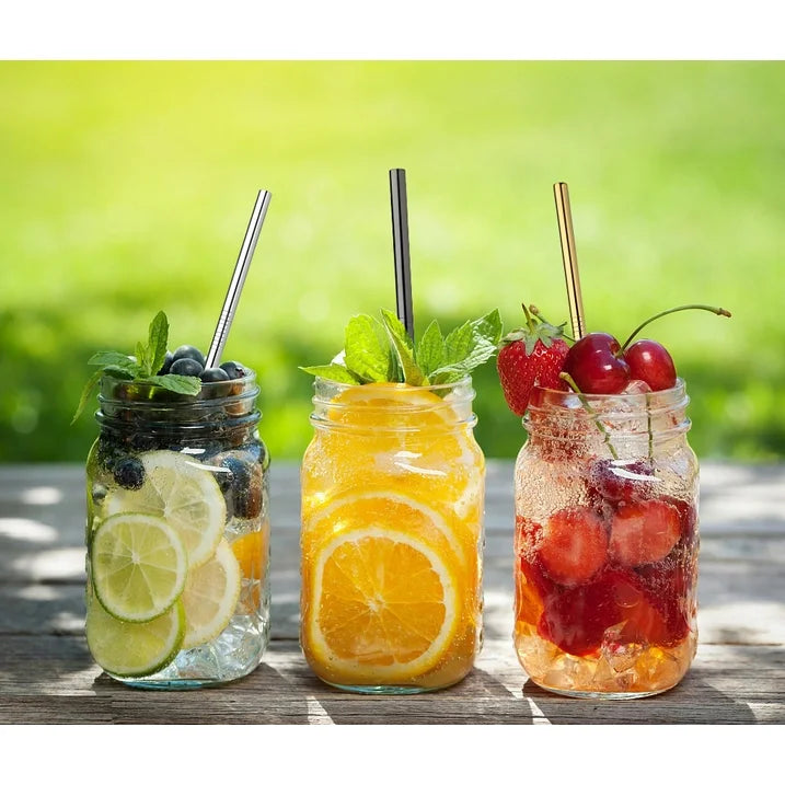 5PCS Metal Straws with Silicone Tip and Cleaning Brush,11.8 0.31 Reusable Stainless Steel Straw,Black