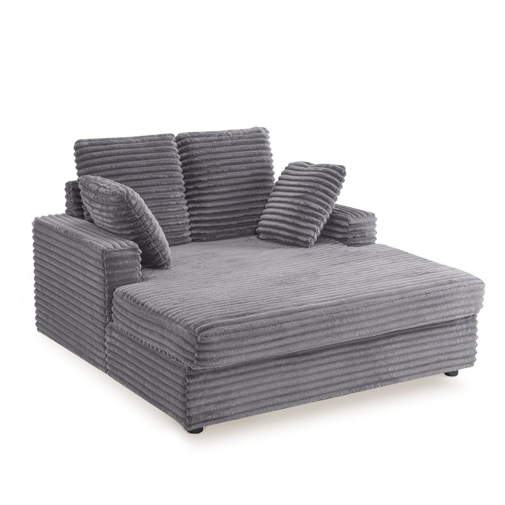54.25  Chaise Lounge, Plush Corduroy Sofa Chair Bed with Throw Pillows and Armrests, Sleeper Chaise Lounge for Living Room,Dark Gray