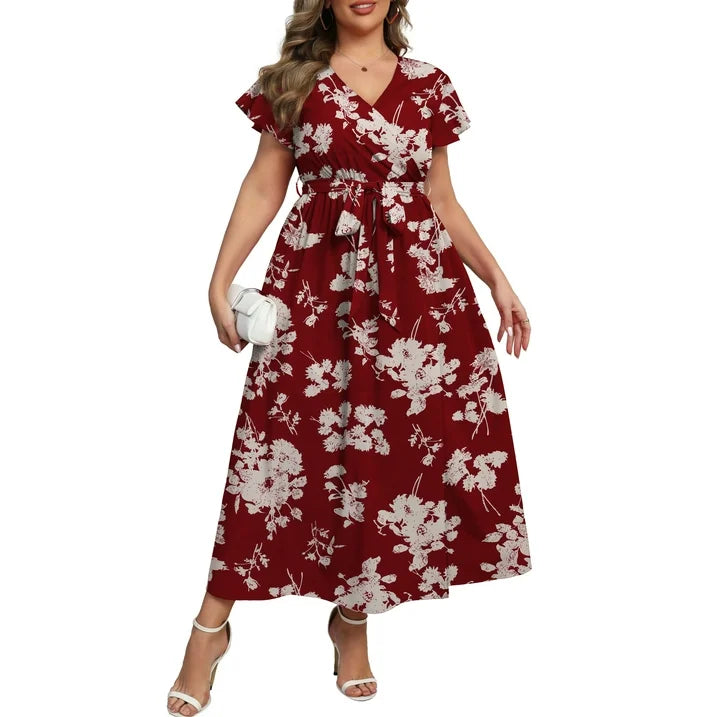 a.Jesdani Women's Plus Size Maxi Dress Boho Floral Butterfly Sleeve V Neck Flowy Maxi Dress Party Wedding Guest Dress L 4X