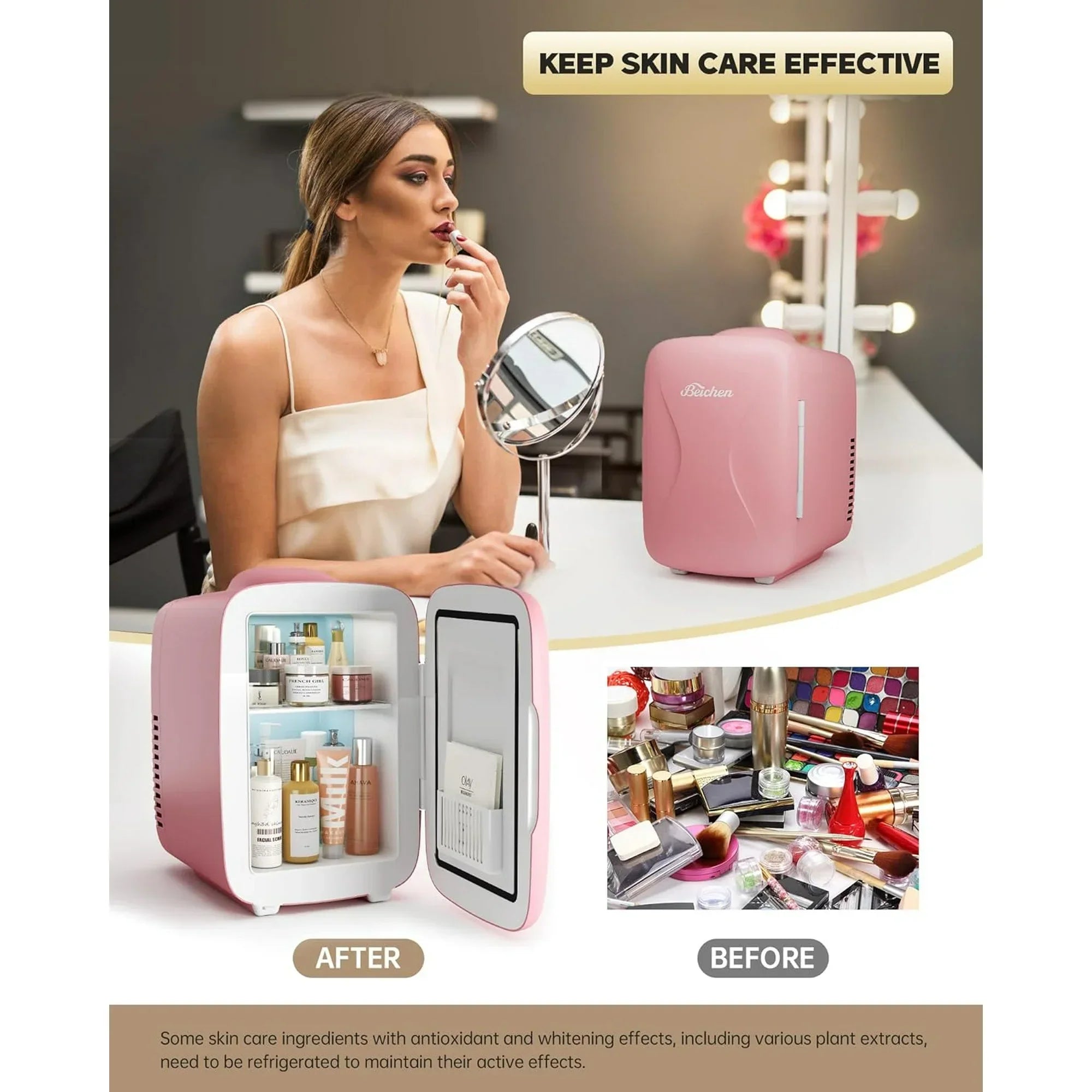 ACMETOP Mini Fridge, Small Fridge Rapid Cooling 4 Liter/6 Cans Skincare Fridge, Cooler and Warmer Refrigerators for Bedroom, Cosmetics, Office and Car (Pink)