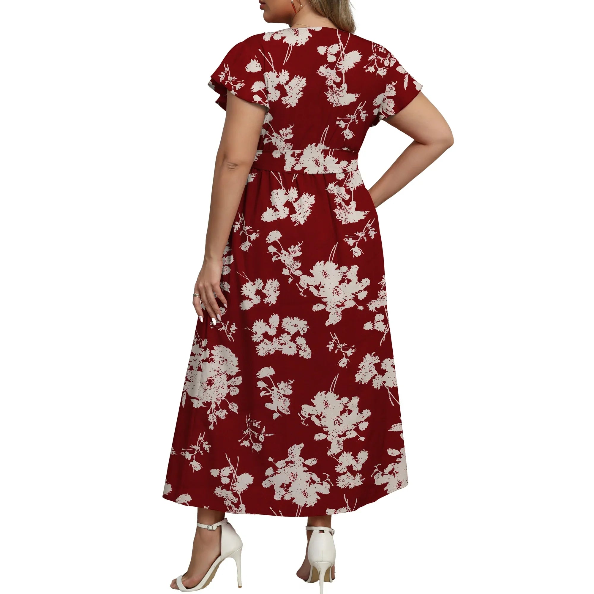 a.Jesdani Women's Plus Size Maxi Dress Boho Floral Butterfly Sleeve V Neck Flowy Maxi Dress Party Wedding Guest Dress L 4X