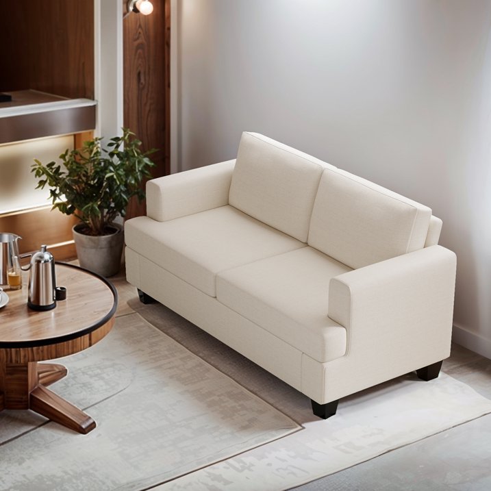 61.75  Comfy Sofa Couch, Modern Upholstered 2 Seater Couch for Living Room, Linen Love Seat Sofa with Wide Armrests and Deep Seats, Beige