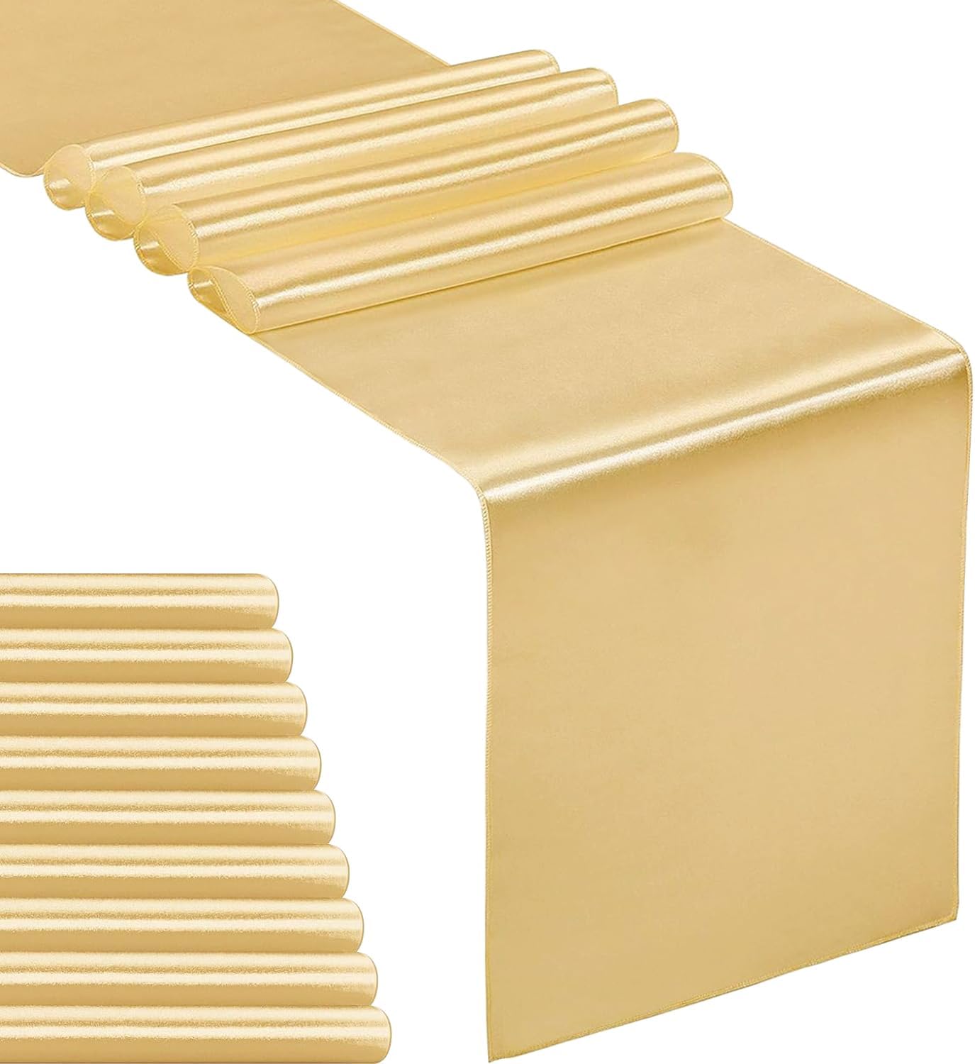 10-Pack Satin Table Runner Light Gold 12 x 108 inches Long, Table Runners for Wedding, Birthday Parties, Banquets Decorations