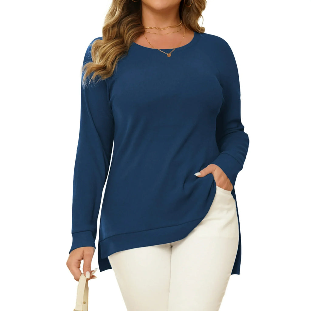 a.Jesdani Women Plus Size Sweatshirts Crew Neck Side Slit Soft Oversized Pollover Sweatshirts 2XL