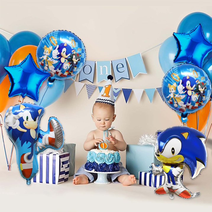 6PCS Sonic Birthday Party Supplies Video Gamers Hedgehog Foil Balloon Bouquet Decorations