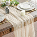 Beige Gauze Table Runner 120 Inch 10FT, Seasonal Sheer Dining Holiday Wedding Birthday Baby Shower Table Decor for Home Party