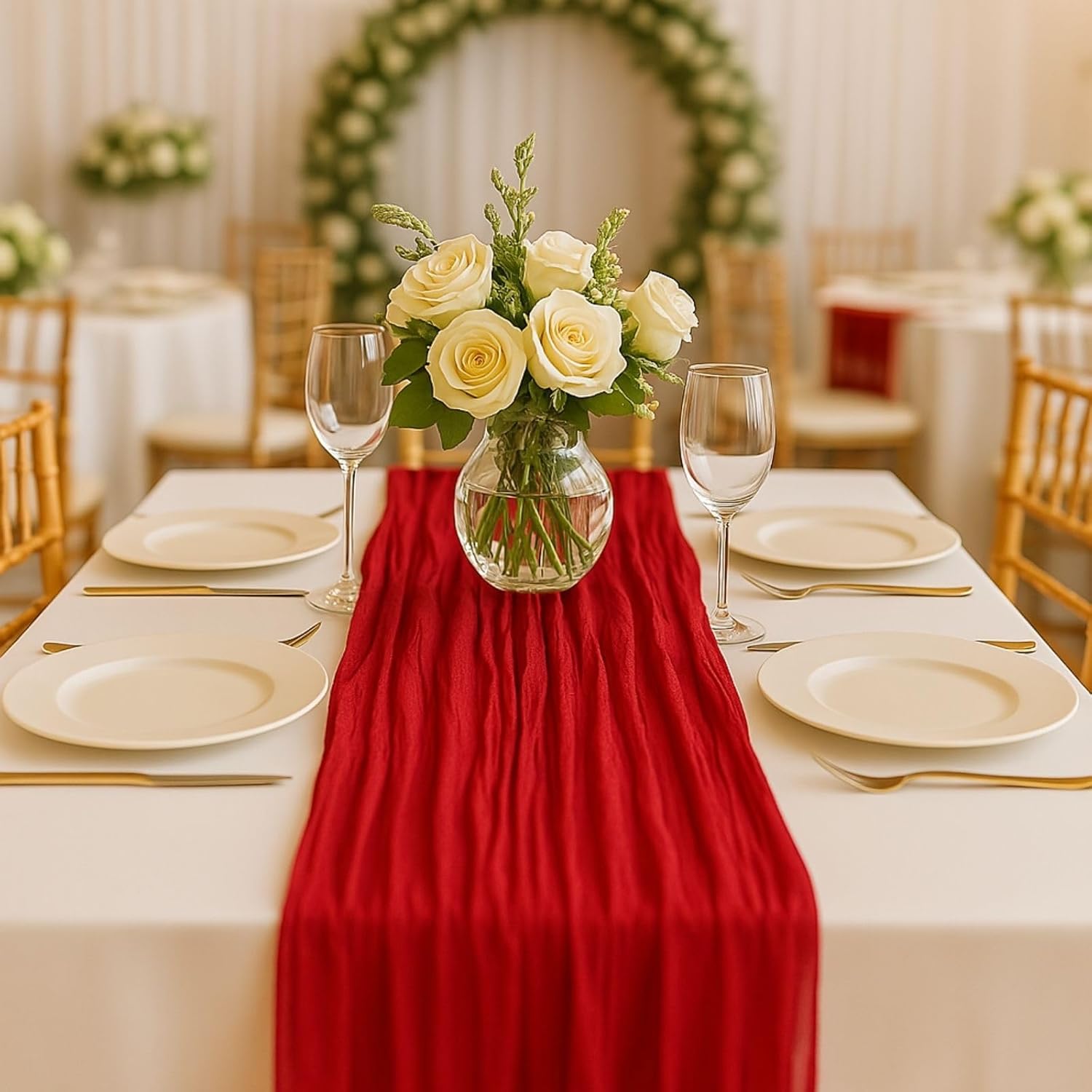 10 FT Red Cheesecloth Table Runner 120 Inch Rustic Boho Gauze Cheese Cloth Table Runner for Wedding Baby Shower Bridal Shower Birthday Party Home Decorations