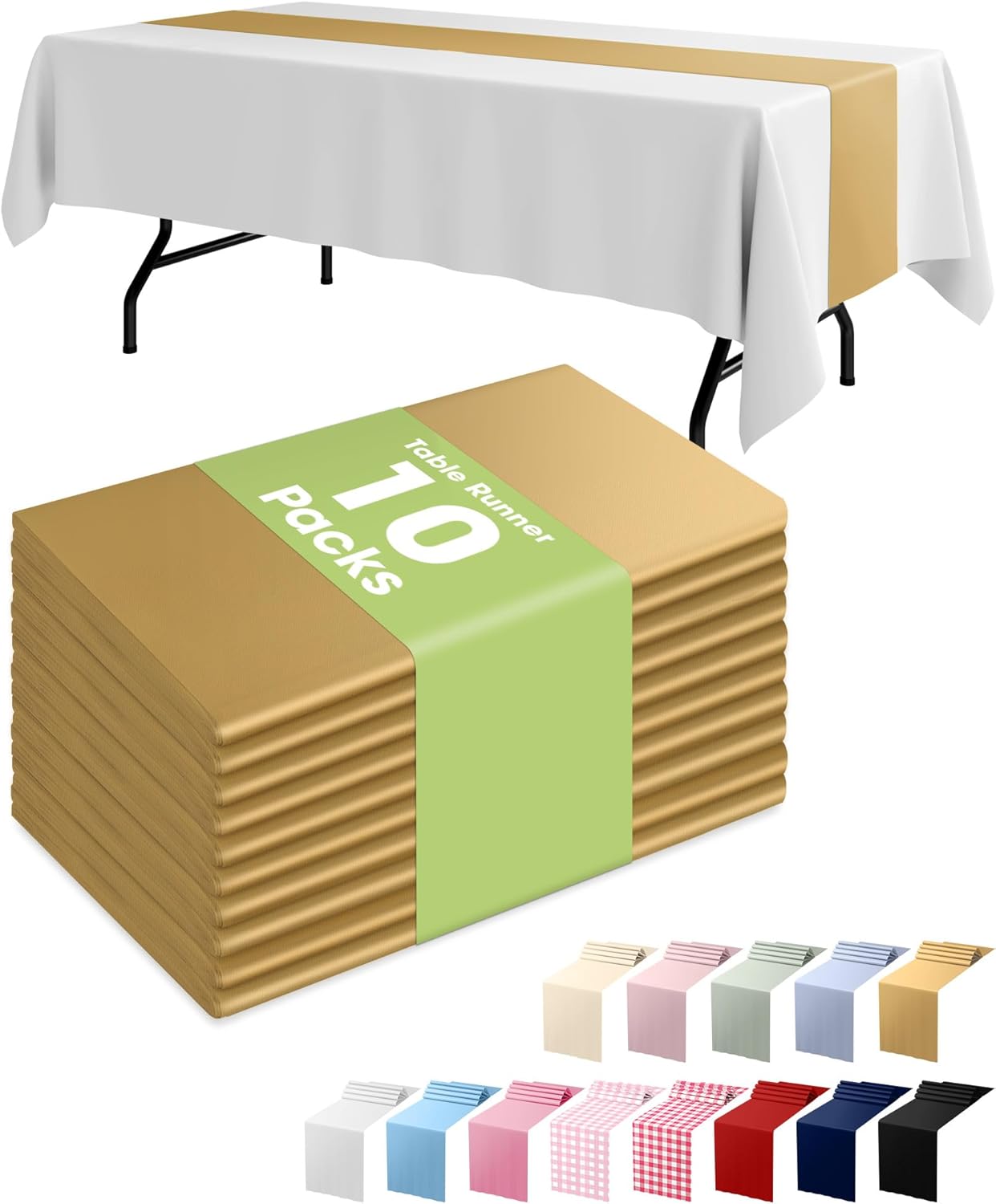 Table Runners - 10 Pack, 14'' x 108'', Water Resistant & Disposable Centerpiece Decorations for Table Cloth, Wedding, Birthday, Holiday, Baby Shower, Party, Home Decor