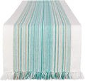 Everyday Collection Fringed Stripe Tabletop, Table Runner, 14x72, Teal