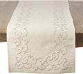 Swirling Collection Embroidered Design Linen Blend Table Runner, 16" x 72", Natural