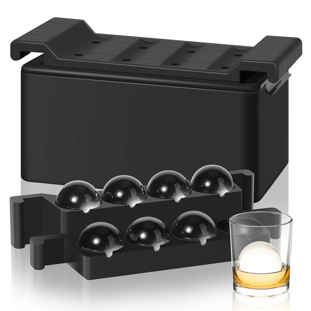 ACMETOP Clear Ice Cube Maker, 8 Large Ball Ice Cube Molds for Whiskey Cocktails Bourbon, 2 Inch Crystal Round Silicone Ice Cube Tray, Idea Gift for Men Father Boyfriend