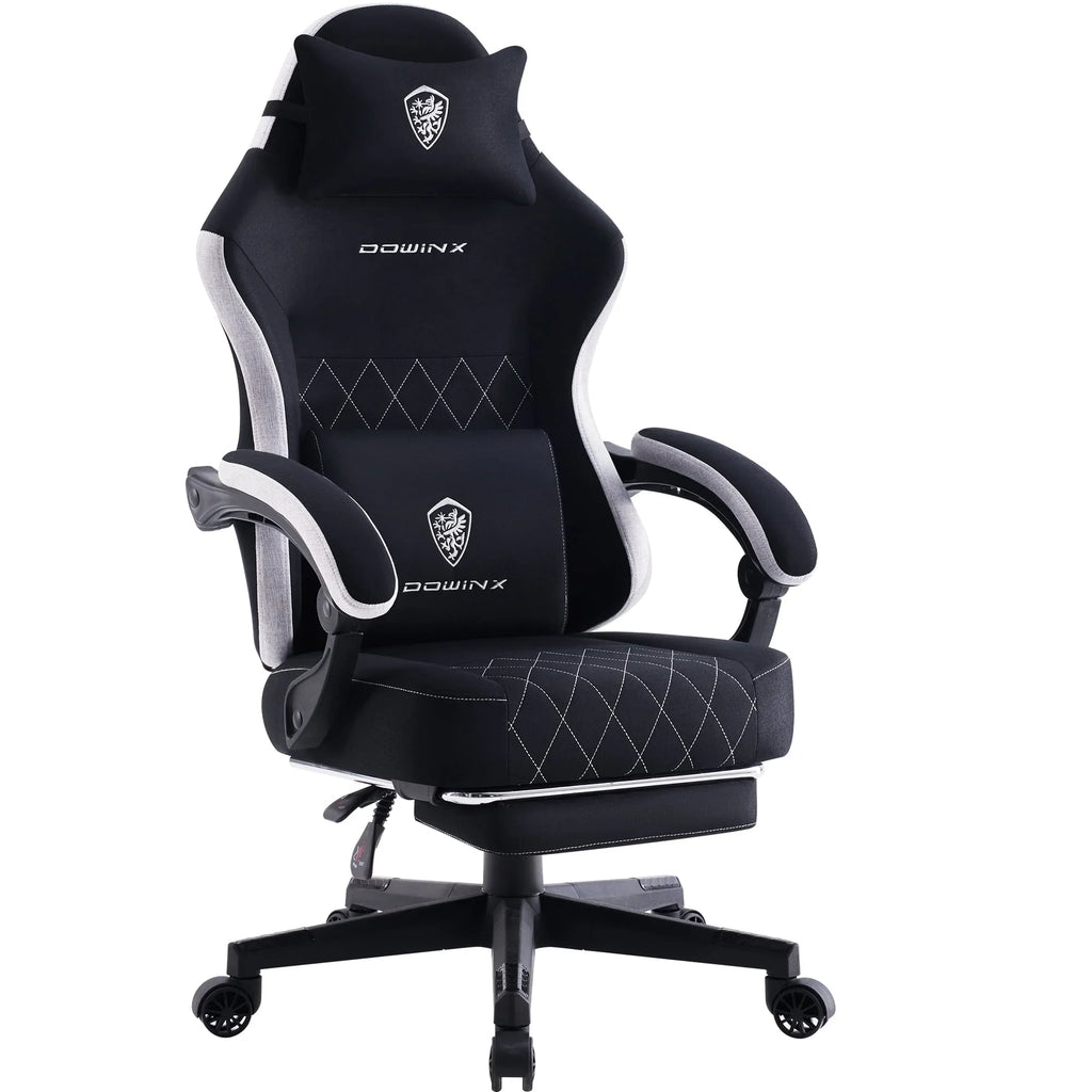 ?Dowinx Fabric Gaming Chair with Pocket Spring Cushion High Back Ergonomic Office Chair, Adjustable Footrest & Lumbar Support, 300lbs Capacity, Black