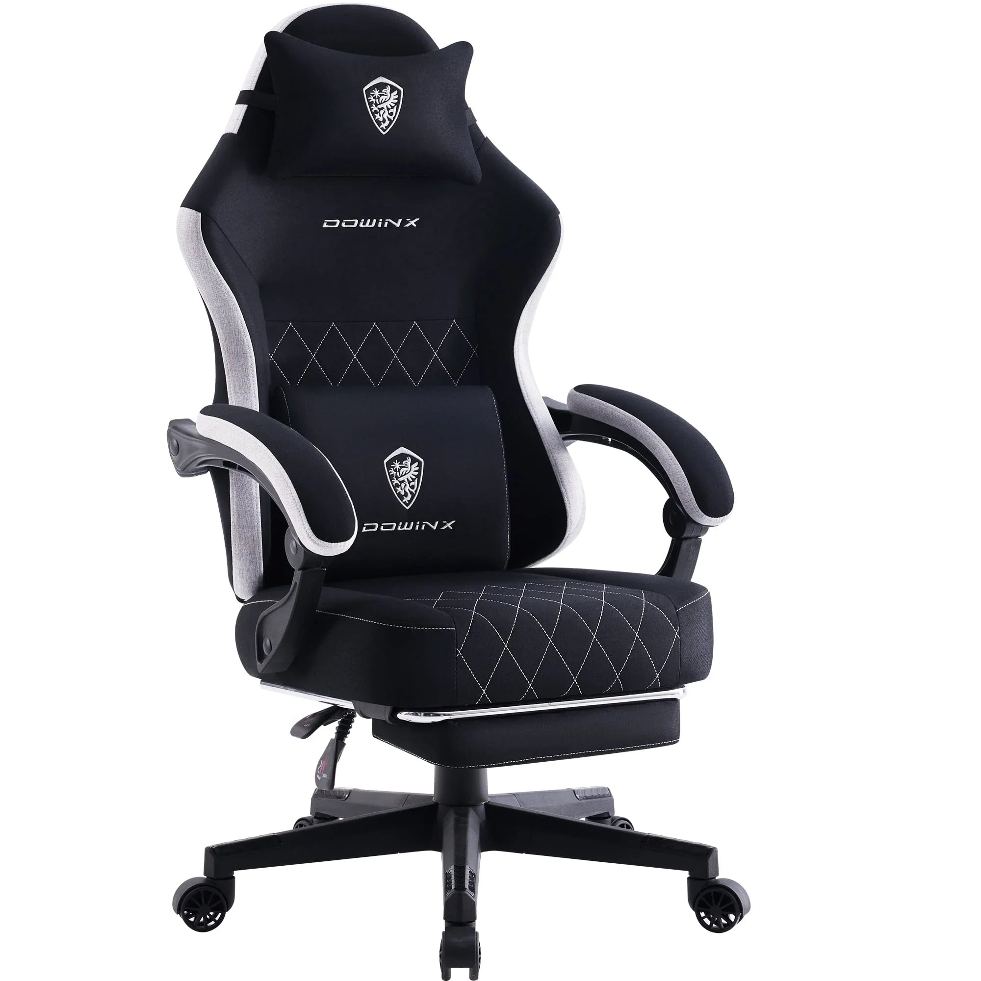 ?Dowinx Fabric Gaming Chair with Pocket Spring Cushion High Back Ergonomic Office Chair, Adjustable Footrest & Lumbar Support, 300lbs Capacity, Black