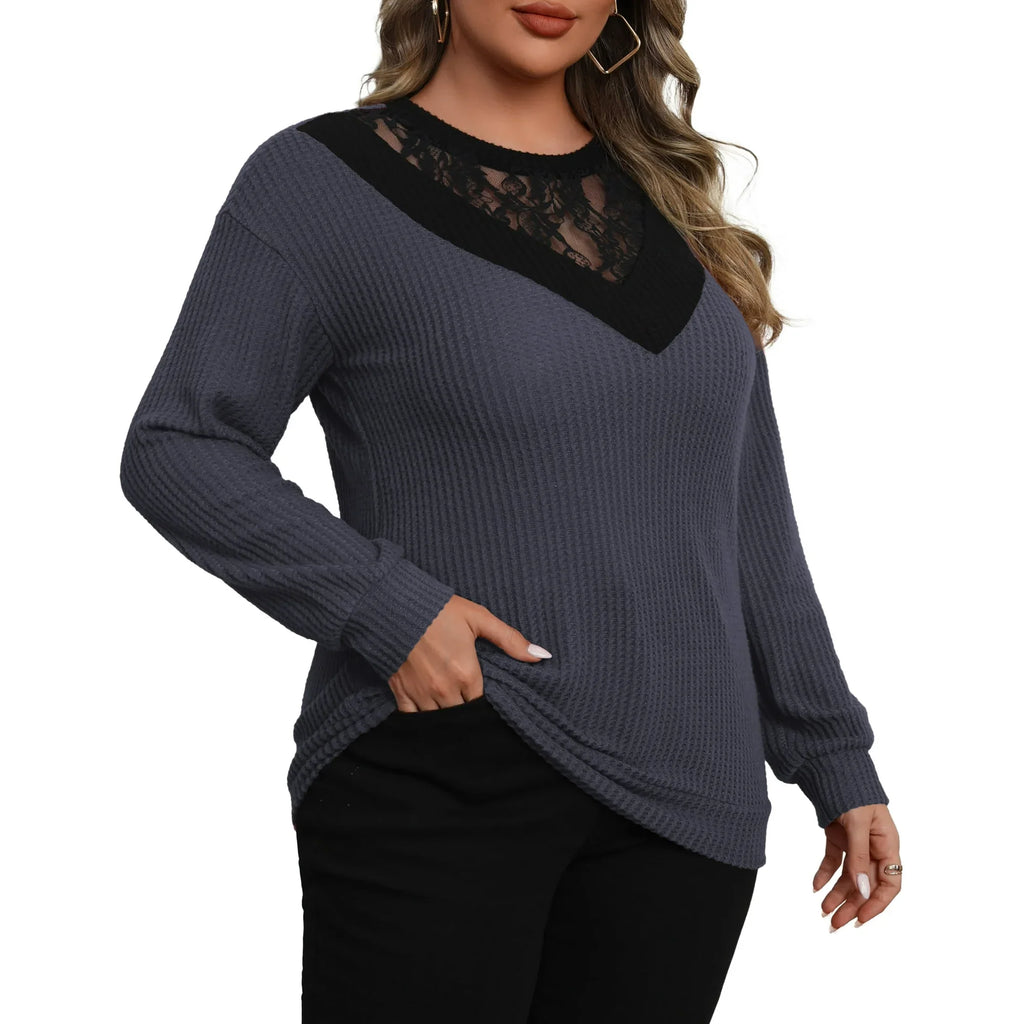 a.Jesdani Plus size Sweatshirts for Women Crewneck Casual Lace Patchwork Pullover Sweater 2xl