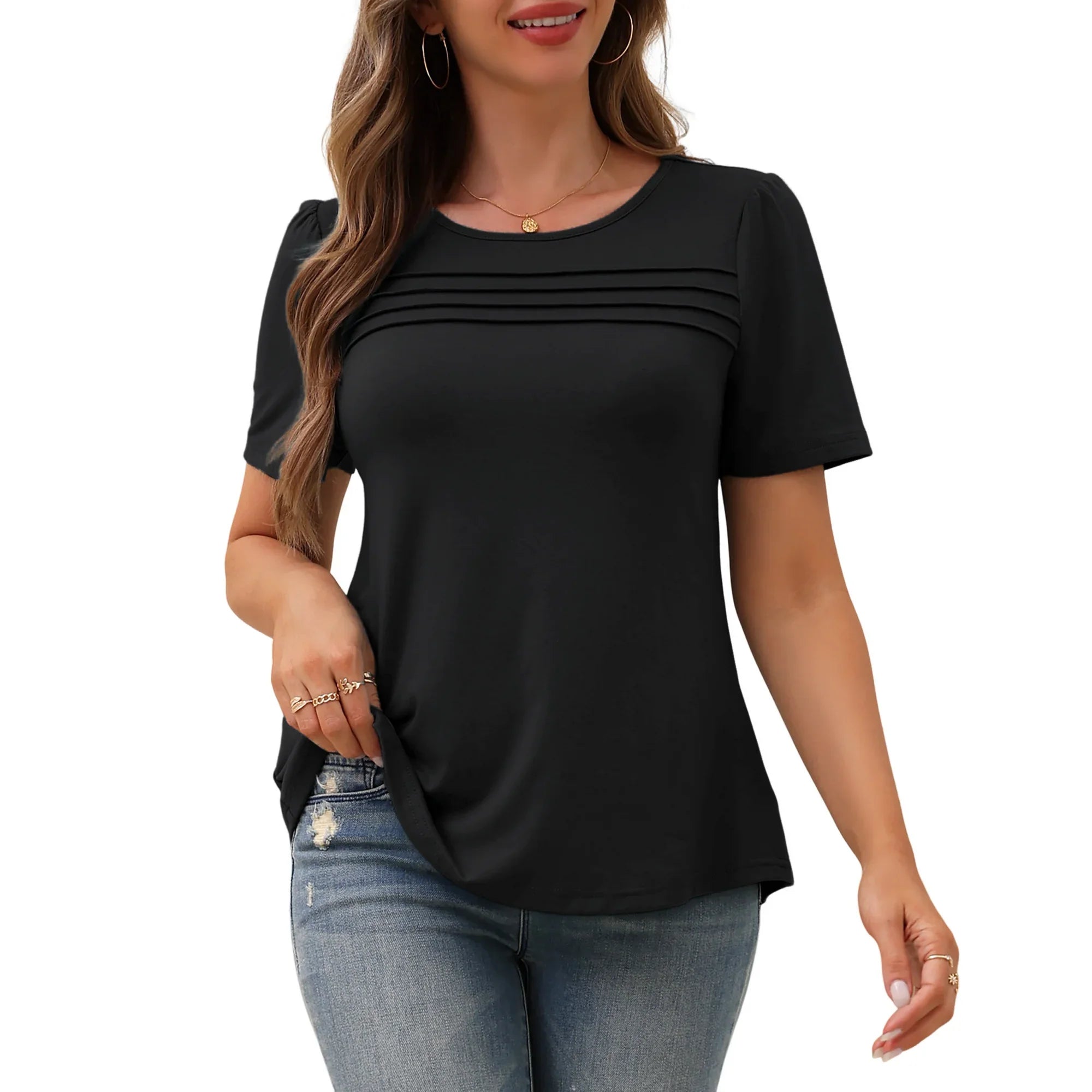 a.Jesdani Womens Blouses Short Sleeve Tunic Tops Pleated Casual Summer Shirts m 3x