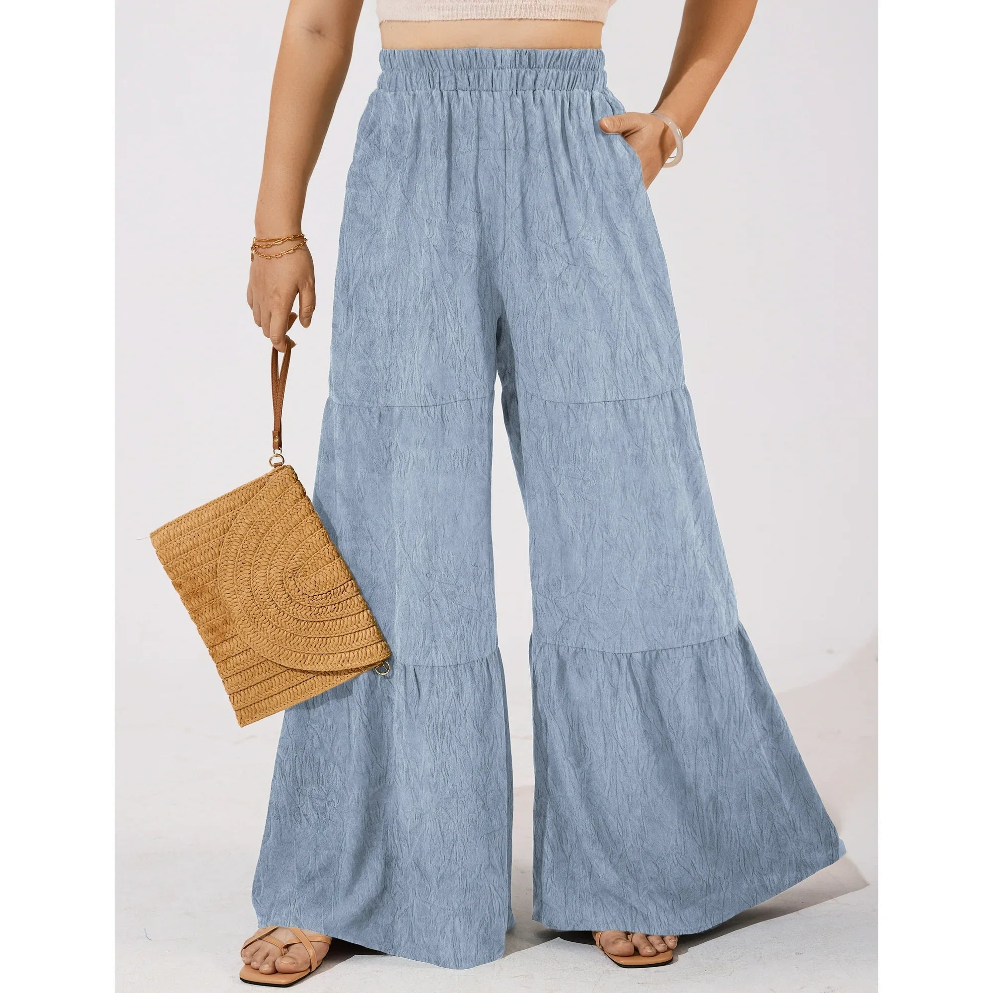 a.Jesdani Women Plus Size Wide Leg Pants Elastic waist Casual Trousers Flowy Pants m 4x