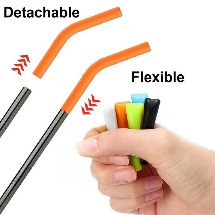 5PCS Metal Straws with Silicone Tip and Cleaning Brush,11.8 0.31 Reusable Stainless Steel Straw,Black