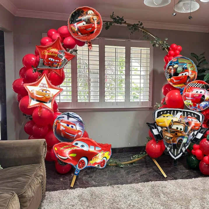 8PCS Cars Lightning Character Aluminum Foil Balloon Set, Car Birthday Decorations for Boys and Girls