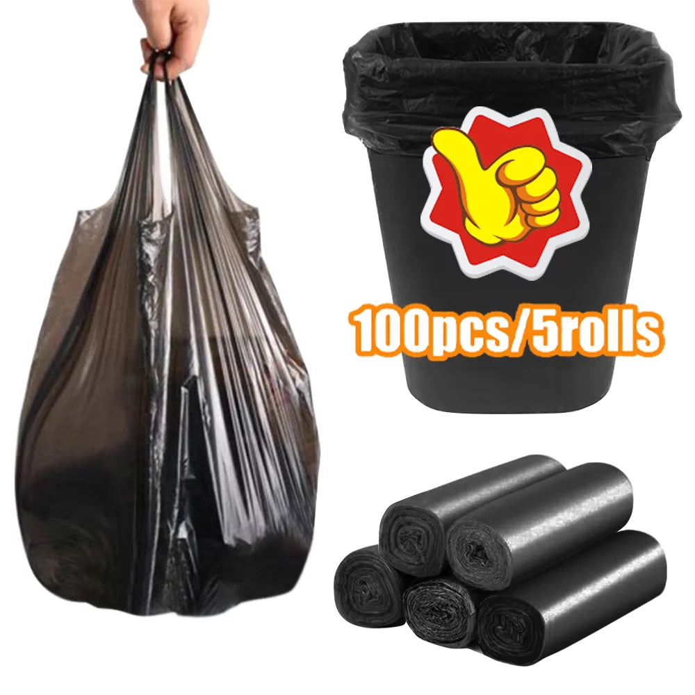 5 Rolls/100 PCS Wastebasket Bags Garbage Bags Small Wastebaskets, Small Garbage Bags for Office, Kitchen,Bedroom Waste Bin, Portable Strong Rubbish Bags,Black