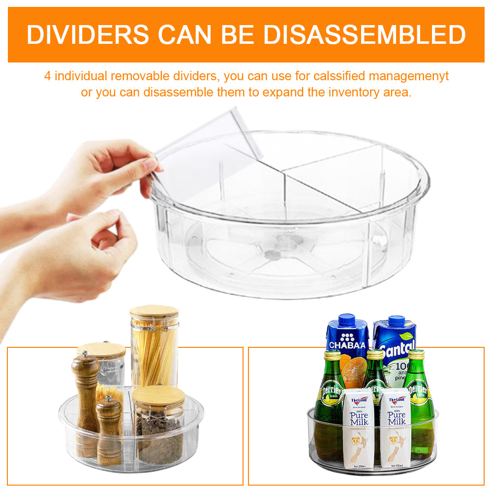 2 Pack Round Plastic Clear Rotating Turntable Organization & Storage Container Bins for Cabinet, Pantry, Fridge, Countertop, Kitchen, Vanity - Spinning Organizer for Spices, Condiments