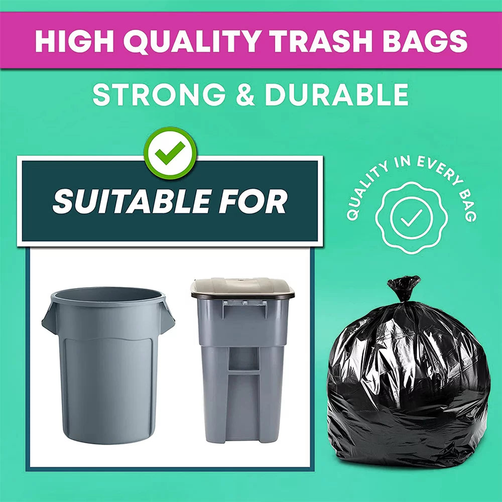 55 Gallon Trash Bags, 39.4 x 51.3” Heavy Duty Outdoor Garbage Bags (50 Count) for Commercial, Janitorial, Lawn, Leaf, and Contractors