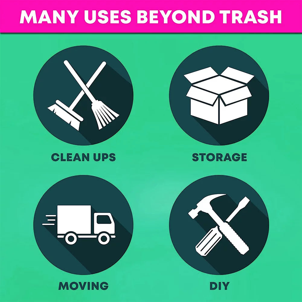 55 Gallon Trash Bags, 39.4 x 51.3” Heavy Duty Outdoor Garbage Bags (50 Count) for Commercial, Janitorial, Lawn, Leaf, and Contractors