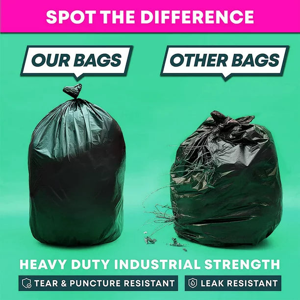 55 Gallon Trash Bags, 39.4 x 51.3” Heavy Duty Outdoor Garbage Bags (50 Count) for Commercial, Janitorial, Lawn, Leaf, and Contractors