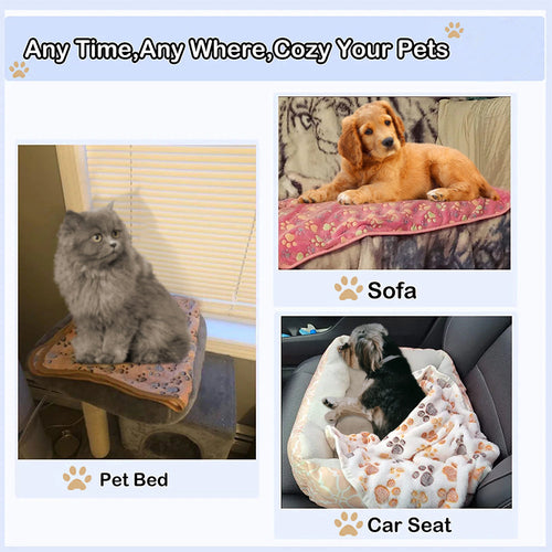 1 Pack 3 Blankets Super Soft Fluffy Premium Fleece Pet Blanket Flannel Throw for Dog Puppy Cat - Paw
