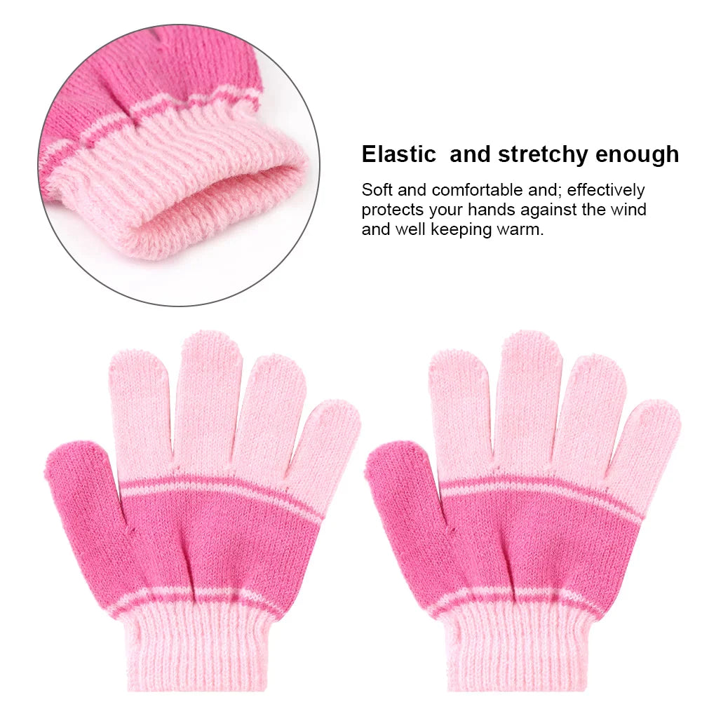 3 Pcs Kids Winter Hat Winter Scarf Winter Gloves Set, Boys Girls Knit Beanie Hat Scarf Gloves Set, Winter Warm Knitted Set with Fleece Lining for Autumn & Winter, Pink