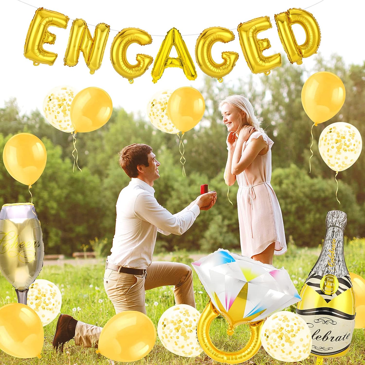 16pcs Engagement Party Decorations Set with We are Engaged Banner Diamond Ring Balloon