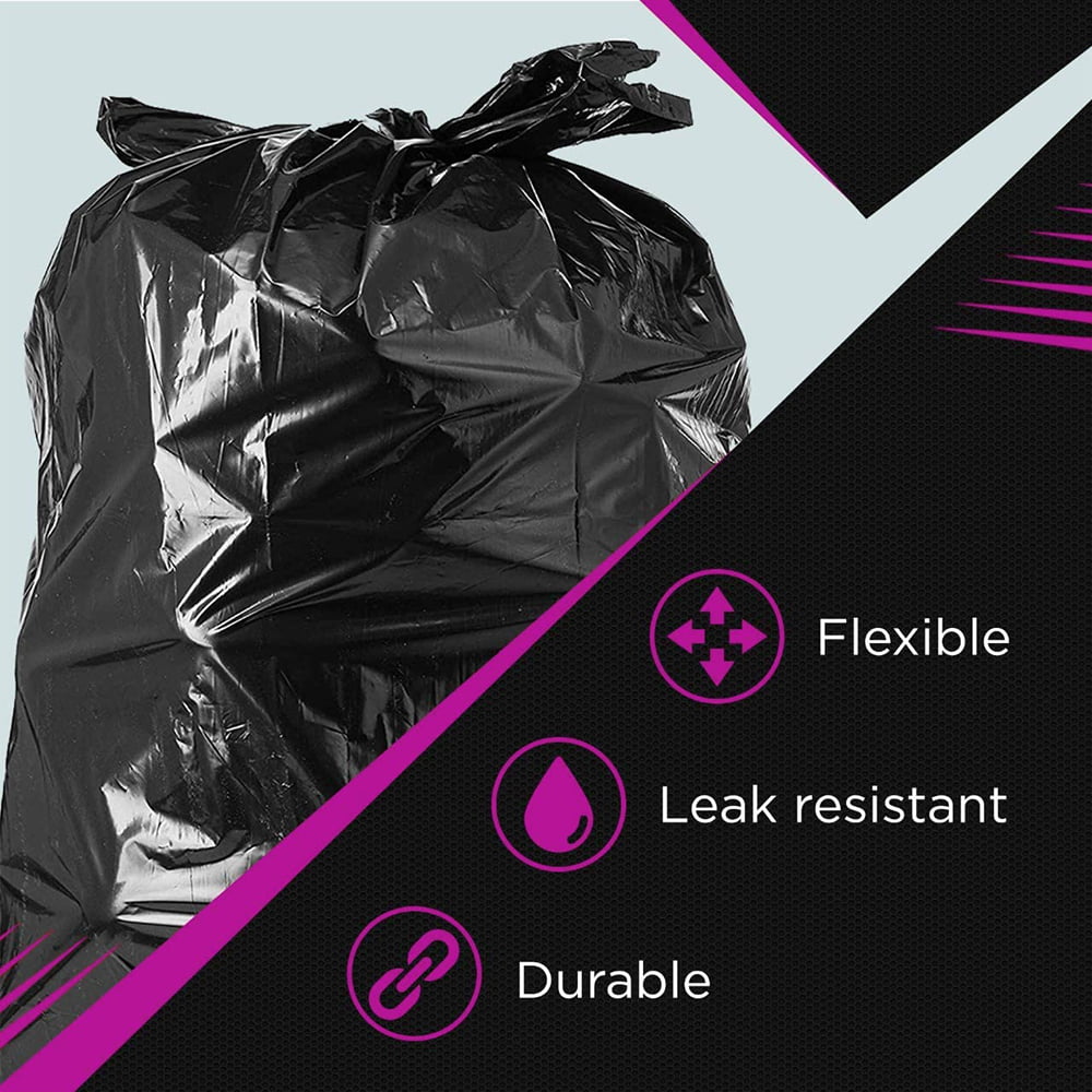 55 Gallon Trash Bags, 39.4 x 51.3” Heavy Duty Outdoor Garbage Bags (50 Count) for Commercial, Janitorial, Lawn, Leaf, and Contractors
