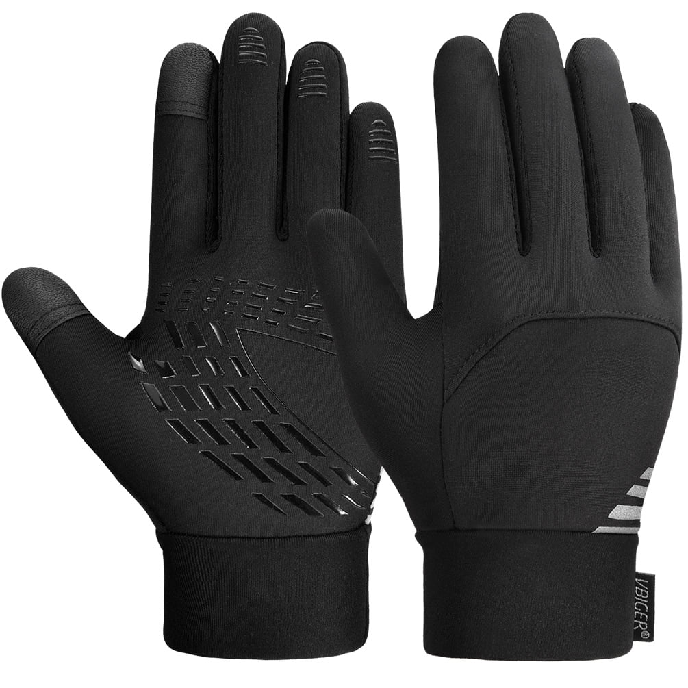 10-12 Years Kids Winter Gloves Thickened Touch Screen Gloves Cold Weather Gloves with Reflective Designs- Ideal Gift for Christmas, Black