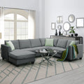 7 Seats Modular Sectional Sofa with Ottoman, L Shape Fabric Sofa Corner Couch Set Living Room Couches Sets with 3 Pillows, Gray, 112" x 87"