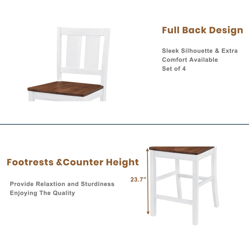 5-Piece 35.8" Dining Table Set Counter Height, Round Kitchen set with 4 Dining Chairs and Thick Tabletop, Brown